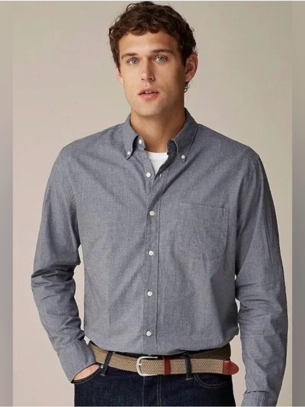 J. Crew Men's slim uncut Button-Down Shirt in Gray